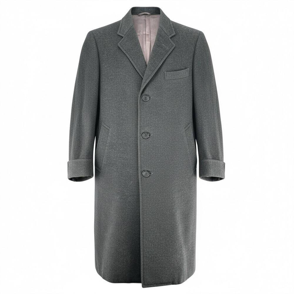 Vintage Moorbrook Wool Cashmere Overcoat 40R England Gray Trench Coat 80s 90s